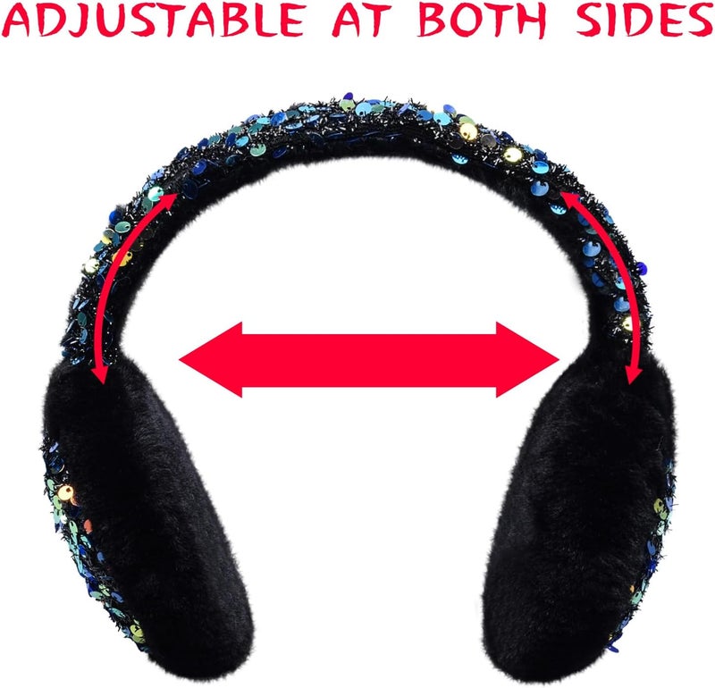 GSFY Ear Muffs Gloves Set for Kids Girls Adjustable Winter Sequin Faux Fur Windproof Warm Ear Warmer Outdoor - Image 4